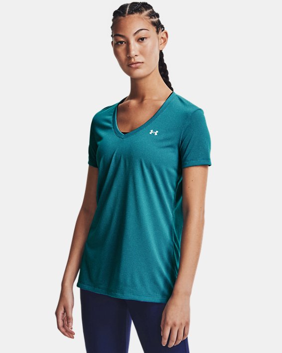 Women's UA Tech™ Textured V-Neck Short Sleeve, Blue, pdpMainDesktop image number 0